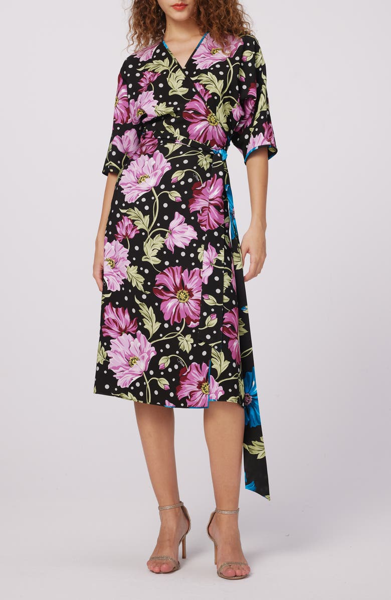 DVF Rosalina Reversible Floral Wrap Dress, Alternate, color, 