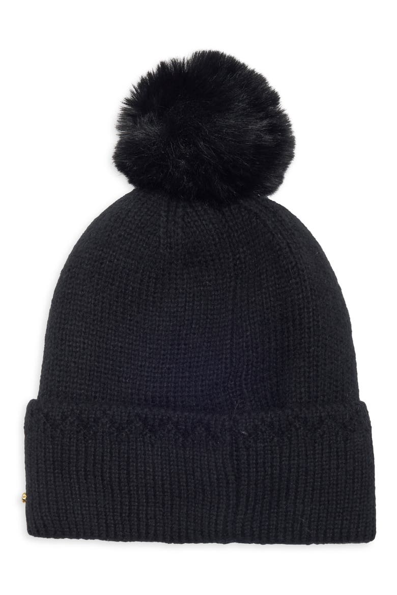 Star & Floral Studded Pom Beanie, Alternate, color, BLACK