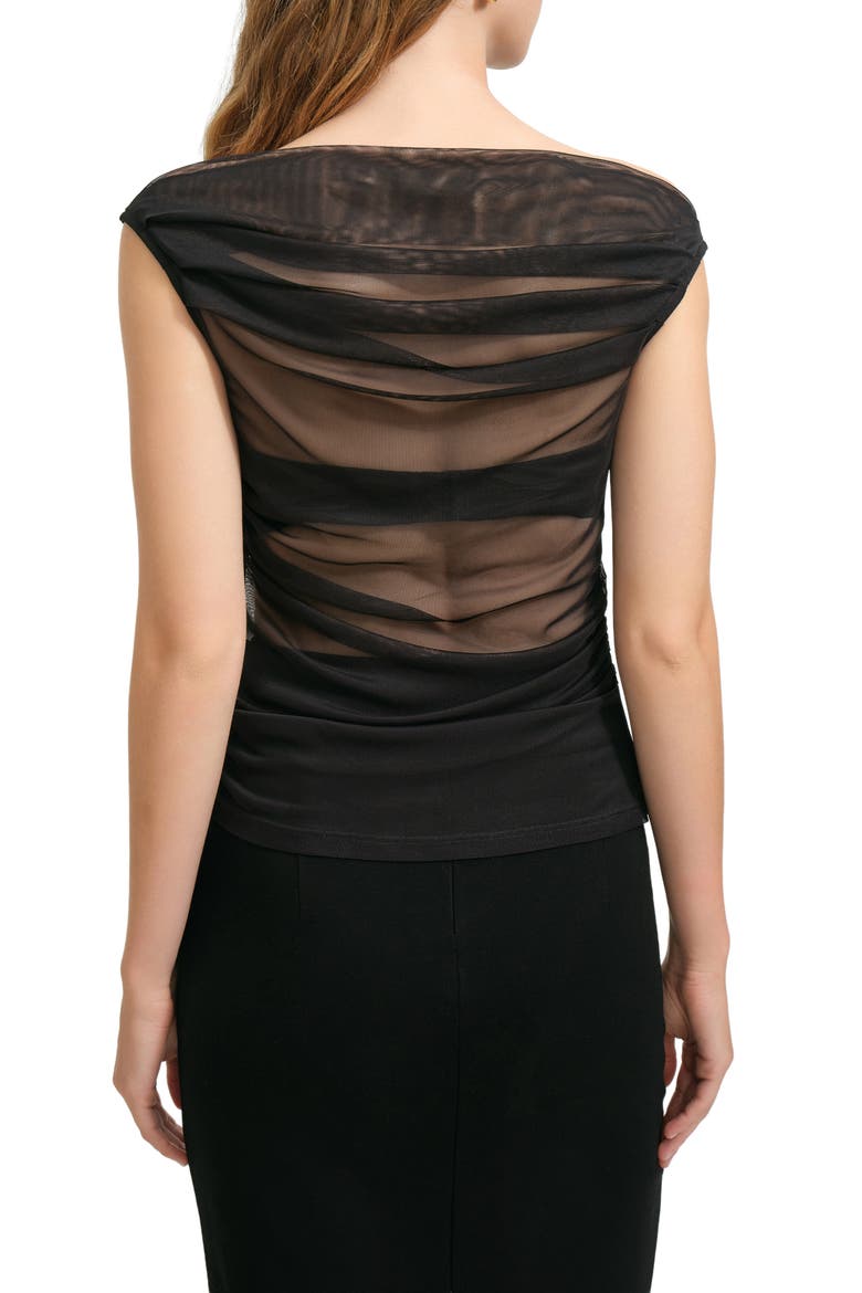 Cooper Ruched Off the Shoulder Mesh Top, Alternate, color, BLACK