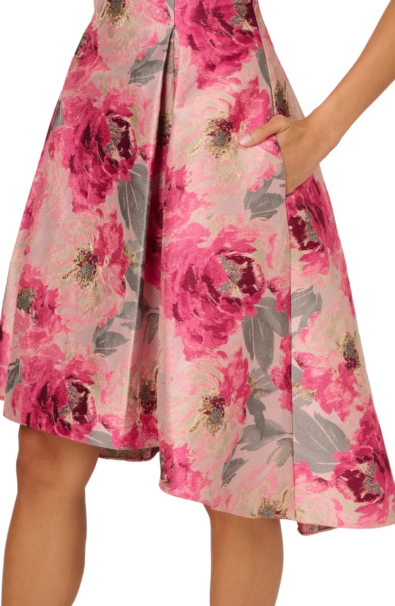 Adrianna Papell Floral Jacquard High-Low Dress, Alternate, color, Pink Multi