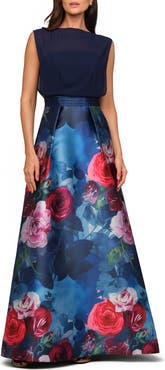 Kay Unger Eileen Sleeveless Mixed Media Gown