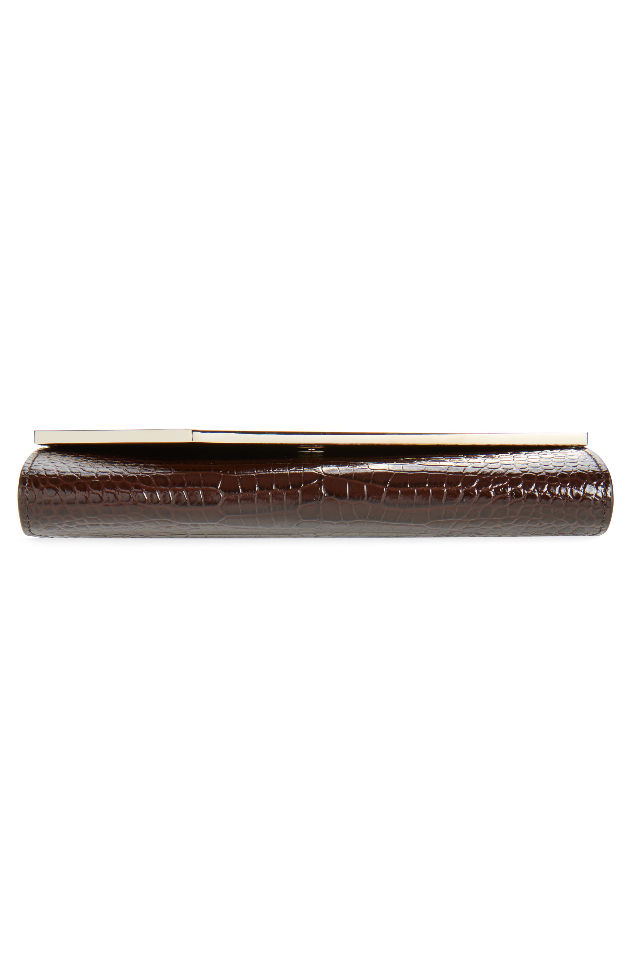 Jimmy Choo Emmie Croc Embossed Leather Clutch, Alternate, color, Chocolate/ Light Gold