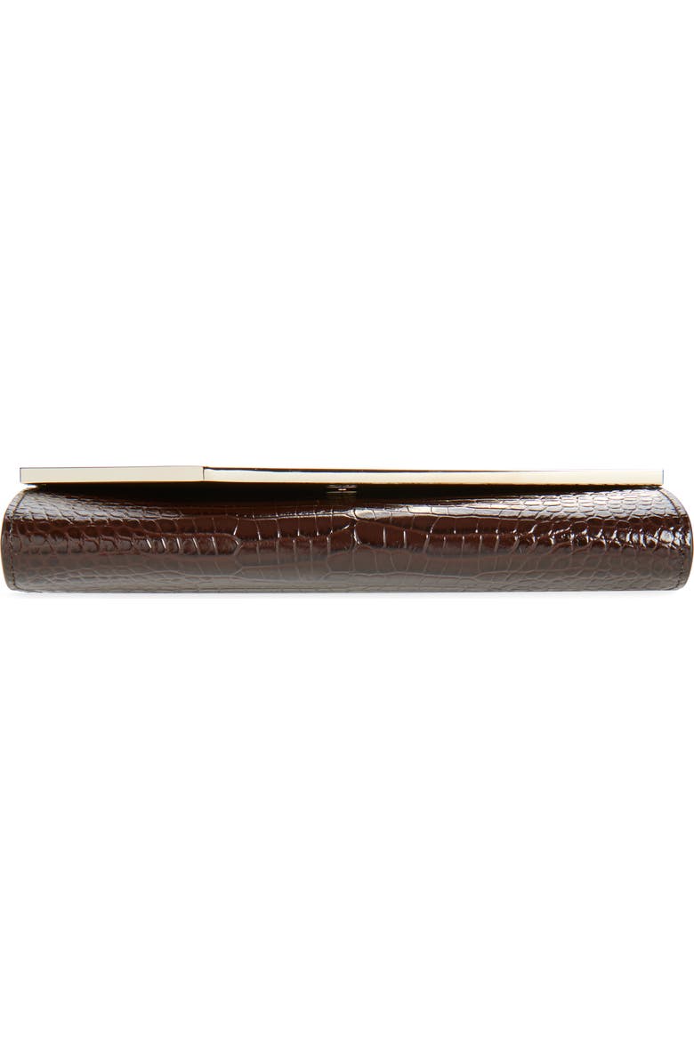 Jimmy Choo Emmie Croc Embossed Leather Clutch, Alternate, color, Chocolate/ Light Gold