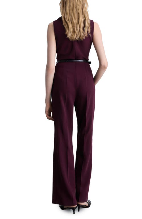 Shop Mango Belted Sleeveless Wide Leg Jumpsuit In Wine