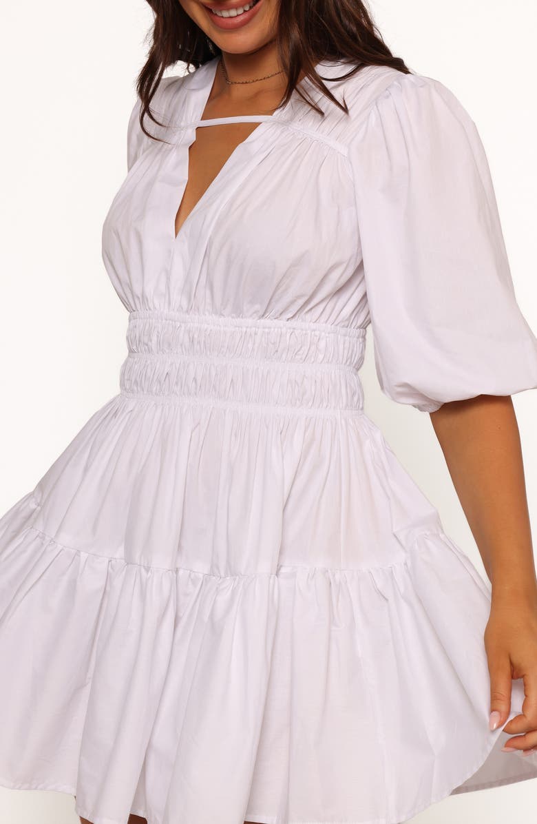 Petal & Pup Alessia Smocked Waist Cotton Minidress, Alternate, color, White