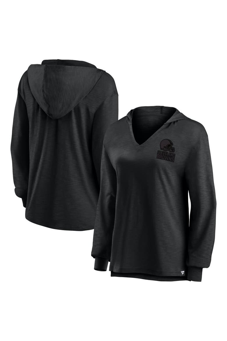 Women's Fanatics   Cleveland Browns Blackout Slub Hoodie V-Neck Long Sleeve T-Shirt, Alternate, color, Black