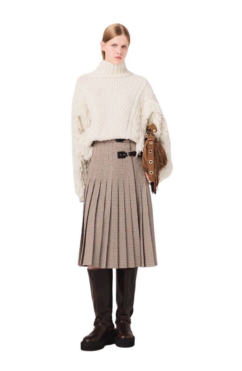 maje Pleated checked midi skirt, Alternate, color, Brown