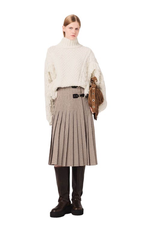 Maje Pleated Checked Midi Skirt In Brown