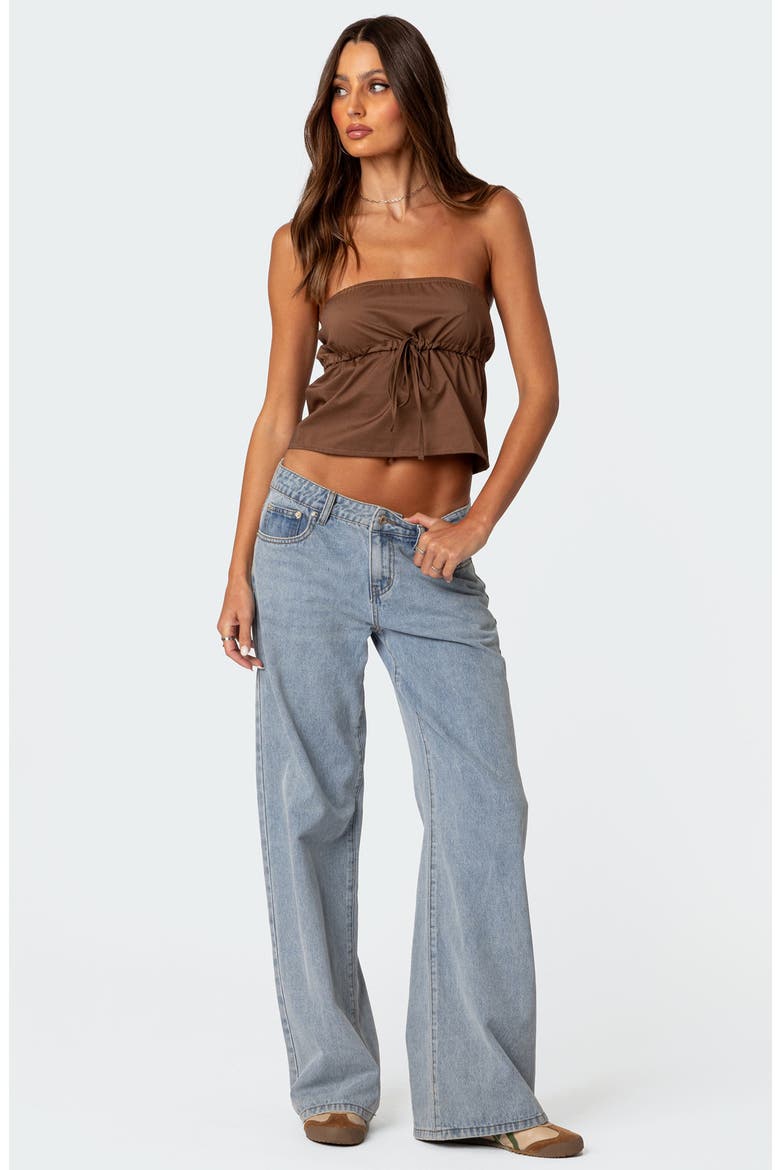 Reva Strapless Cotton Crop Top, Alternate, color, BROWN