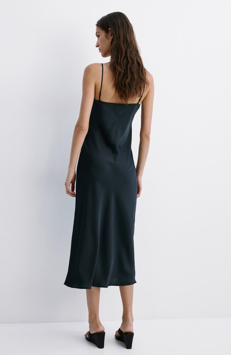 MANGO Lace Trim Satin Midi Slipdress, Alternate, color, Navy