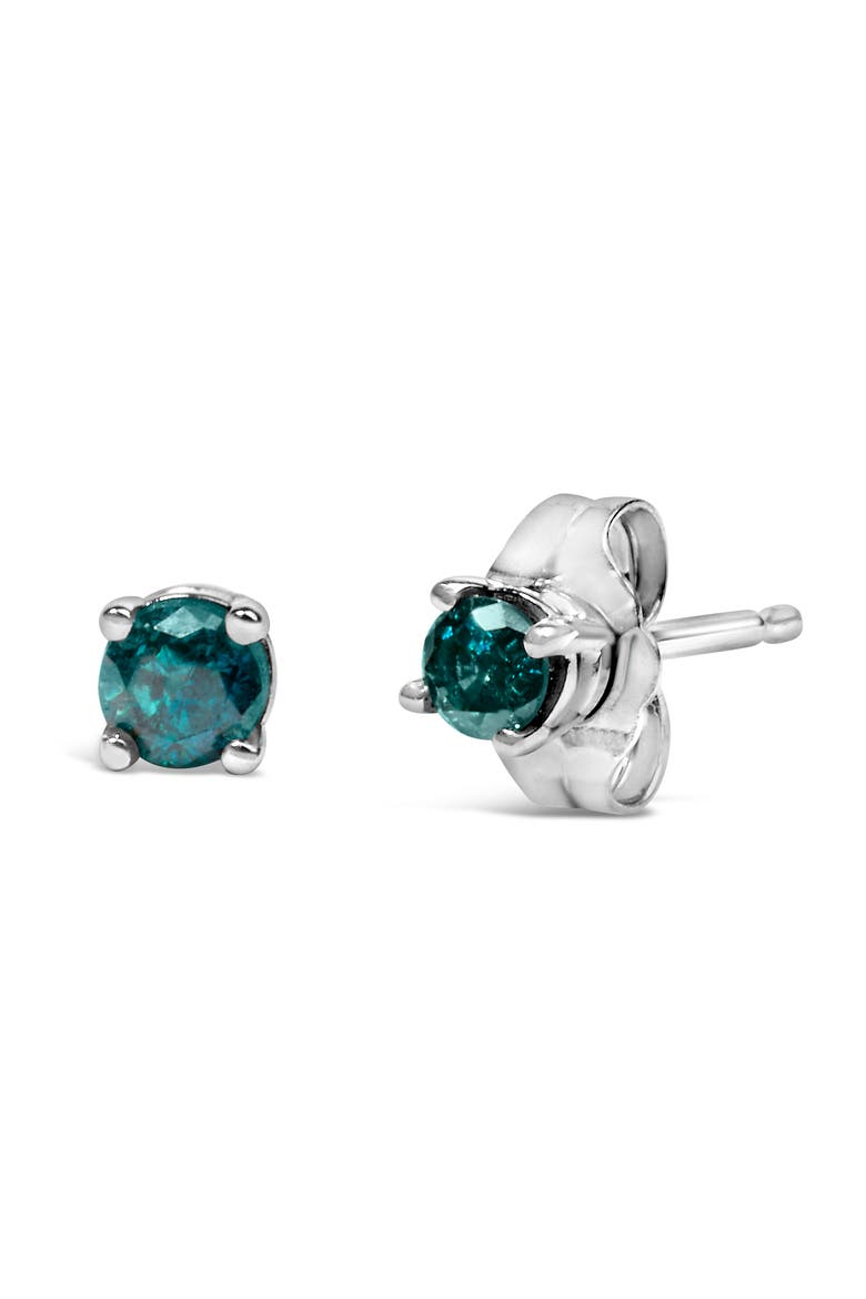 Silver 0.15 Ct Blue or Green Diamond Classic Stud Earrings, Alternate, color, Blue Diamond