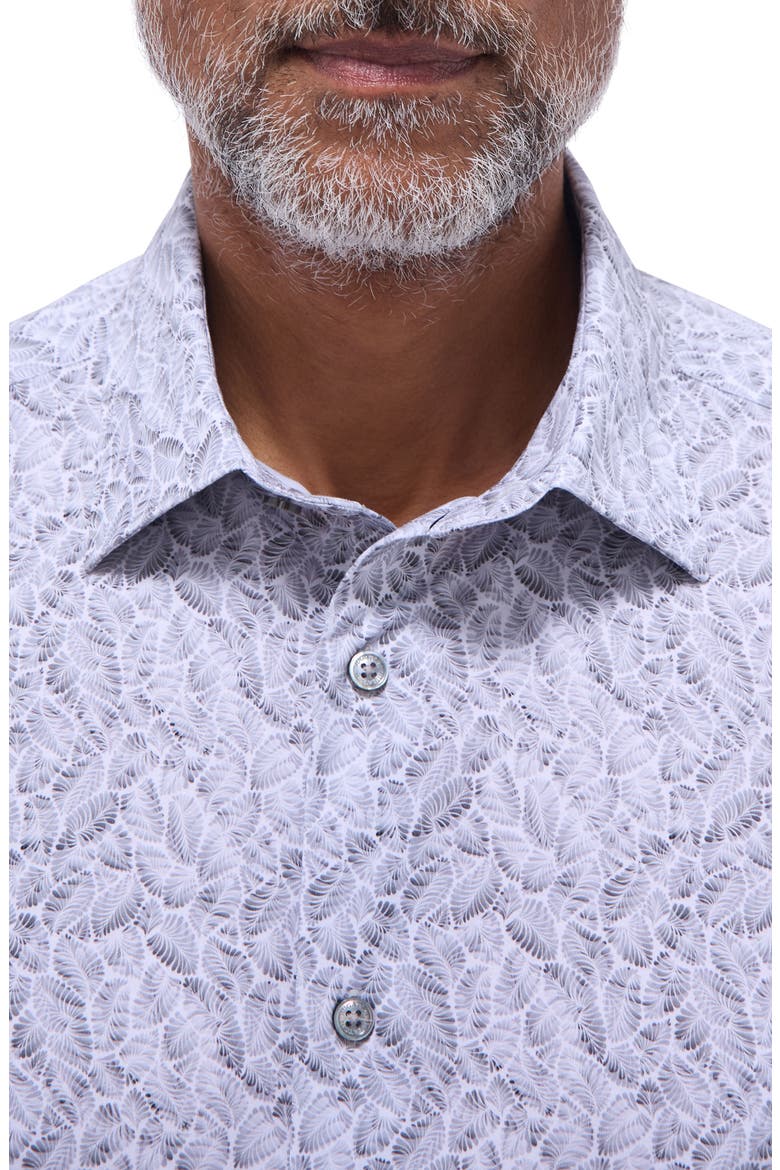 Miles OoohCotton® Leaf Print Short Sleeve Button-Up Shirt, Alternate, color, ZINC