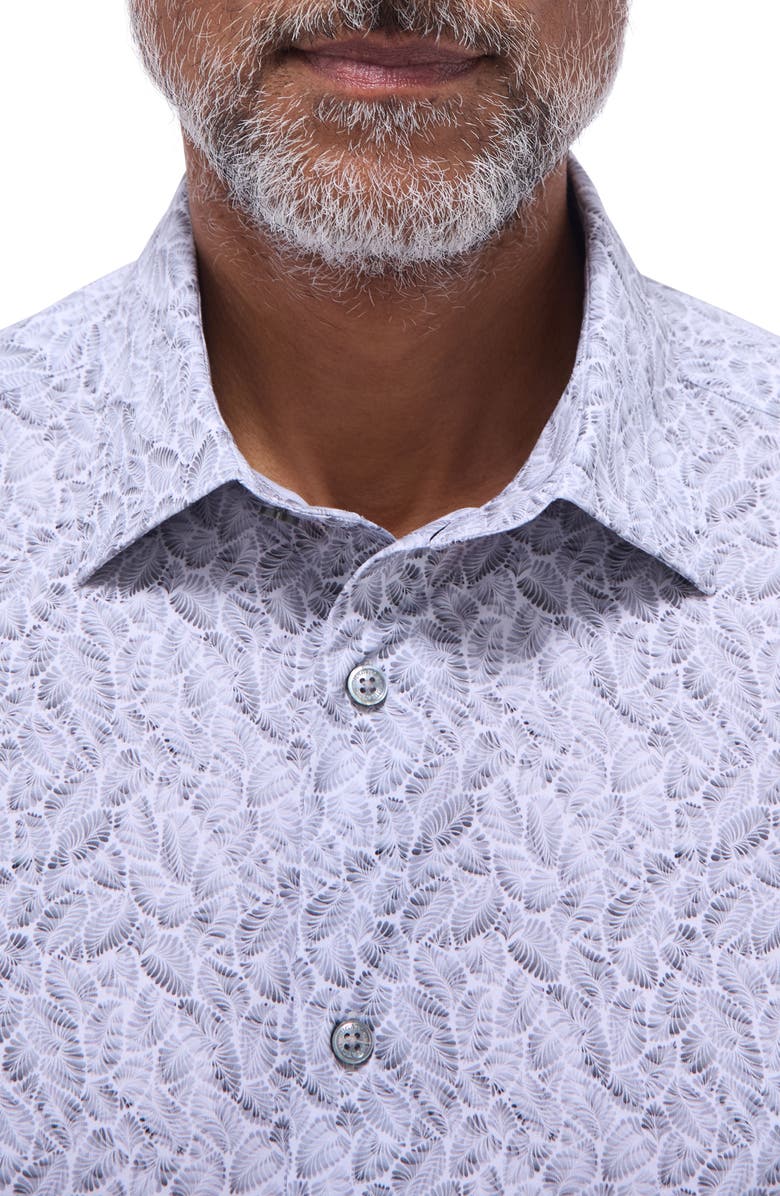 Bugatchi Miles OoohCotton<sup>®</sup> Leaf Print Short Sleeve Button-Up Shirt, Alternate, color, Zinc