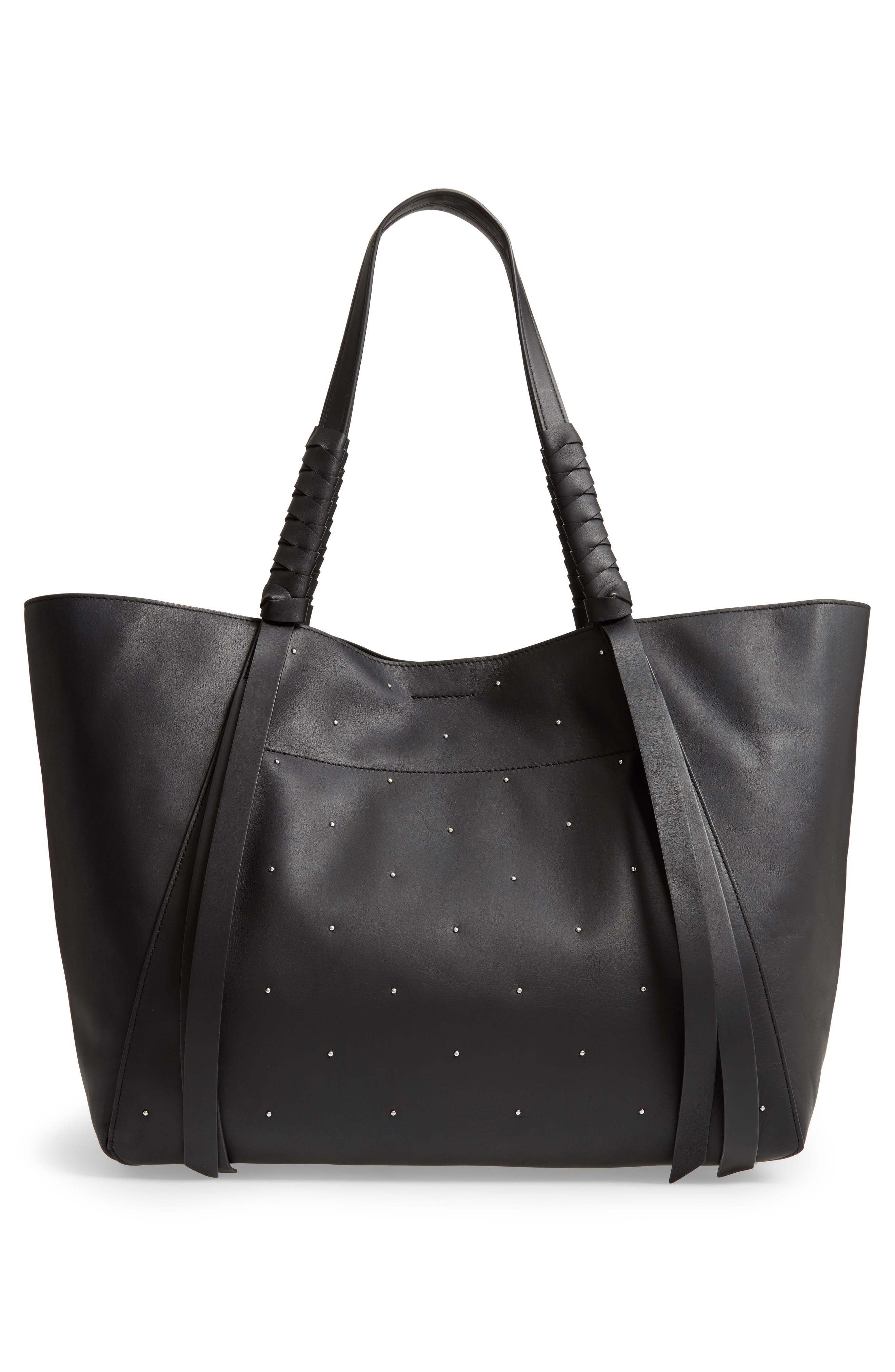 AllSaints Kathi Studded Leather East/West Tote, Alternate, color, 