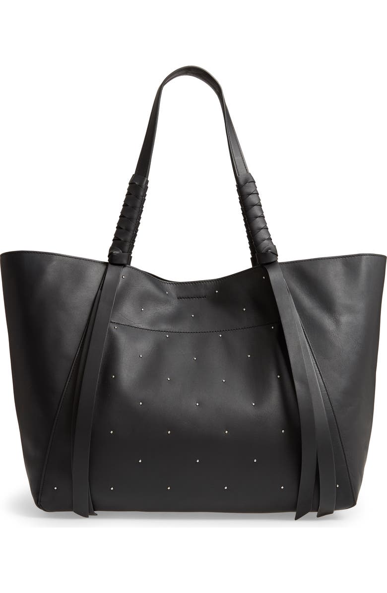 AllSaints Kathi Studded Leather East/West Tote, Alternate, color,