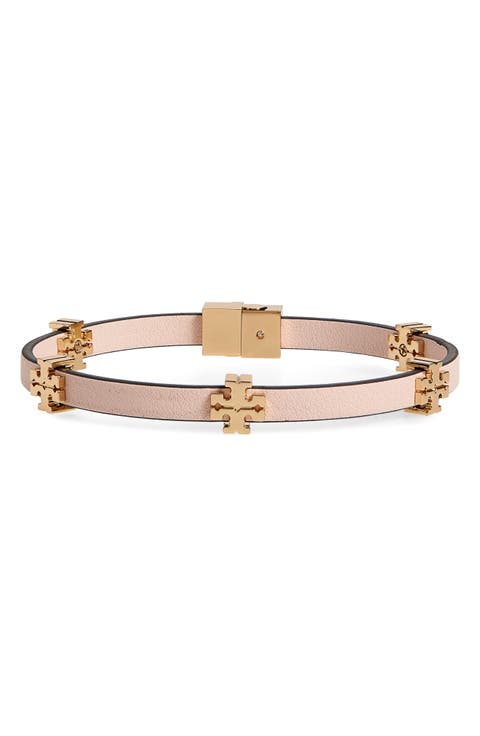 【関税&送料込】Tory Burch Bracelets Tory Burch Unisex Leather Double Wrap Logo Stud Adjustable