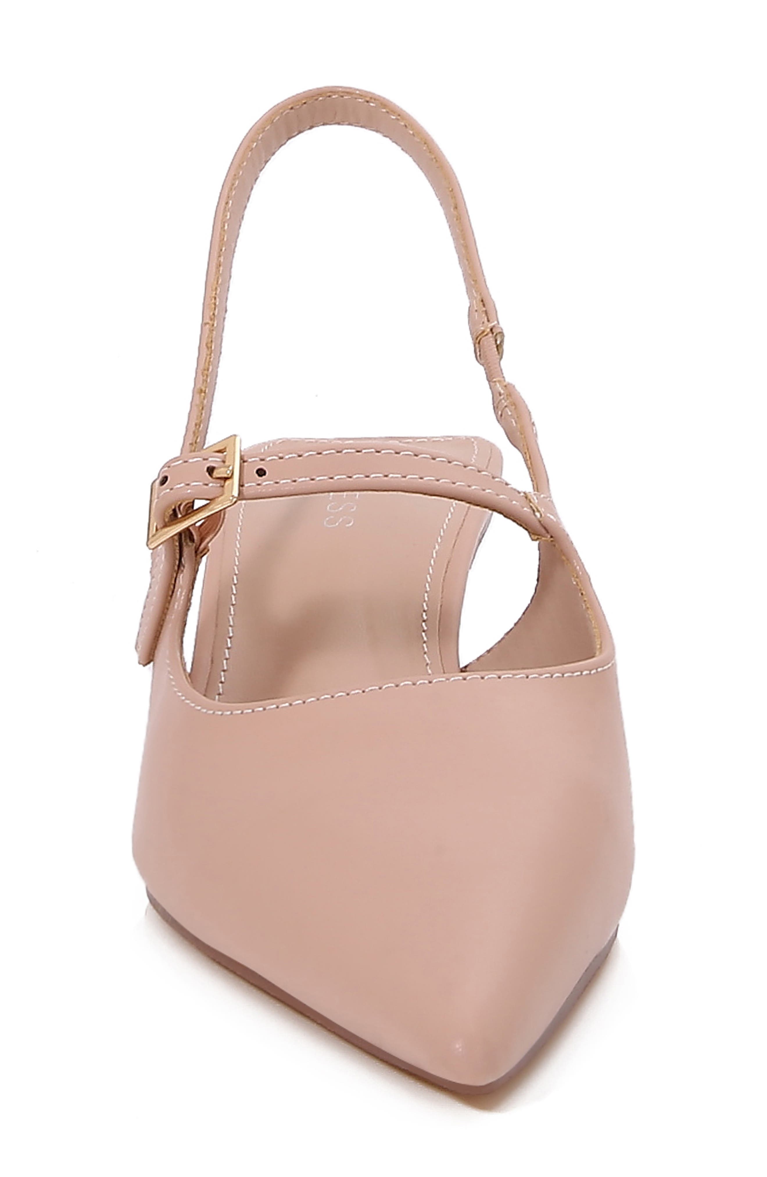 Corrie Pointed Toe Buckle Slingback Kitten Heel Pump, Alternate, color, BEIGE