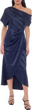 Oleg Cassini Twill Stretch Satin One-Shoulder Gown