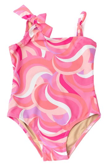 SHADE CRITTERS SHADE CRITTERS KIDS' PINK WAVES ONE-SHOULDER ONE-PIECE SWIMSUIT