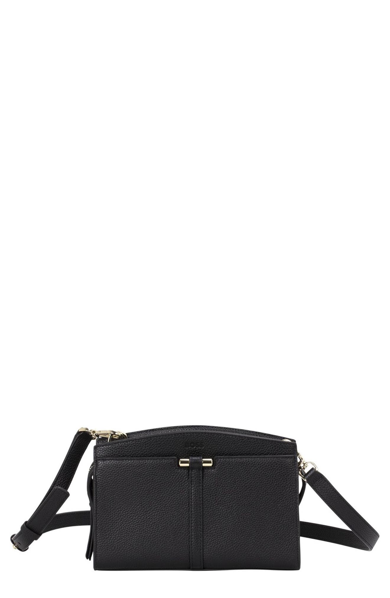 BOSS Lidney Leather Crossbody Bag, Main, color, Black
