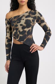 Feners Mirada Asymmetrical Leopard Print Top