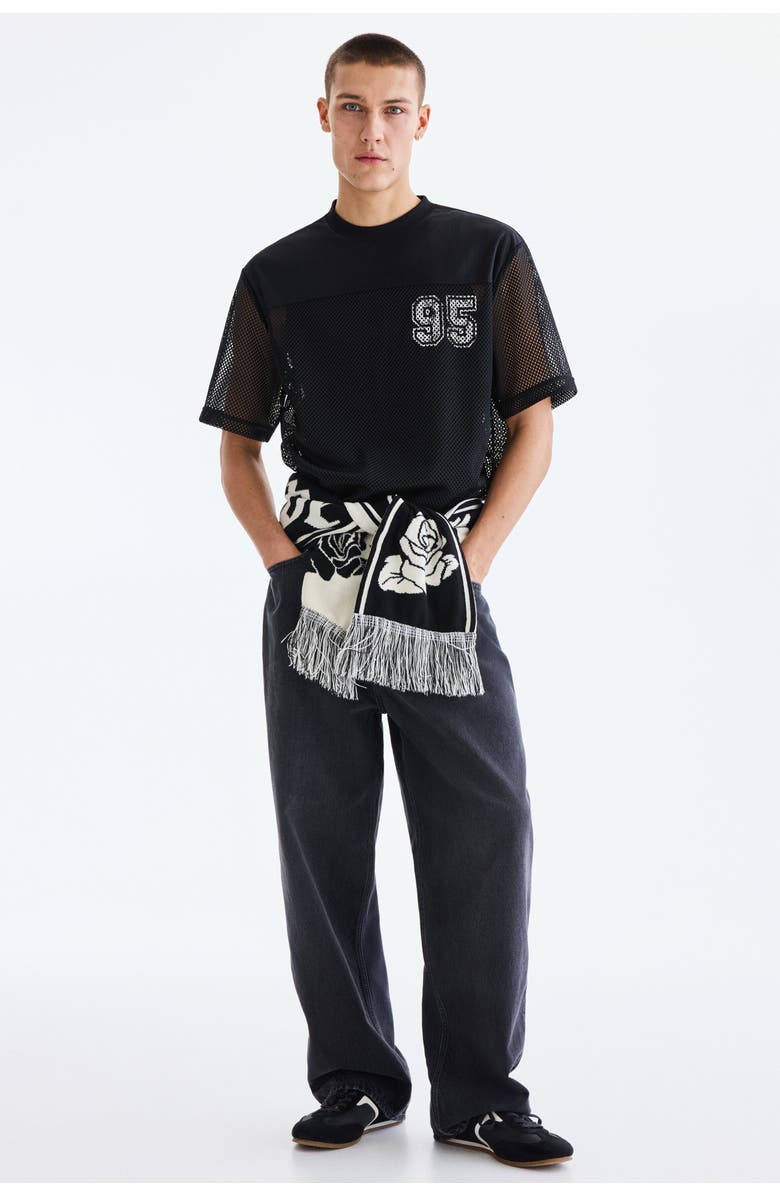 H&M Loose Fit Printed Mesh T-shirt, Alternate, color, Black/95