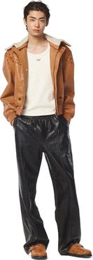 MCM Shearling Bomber Jacket in Visetos Leather Mix