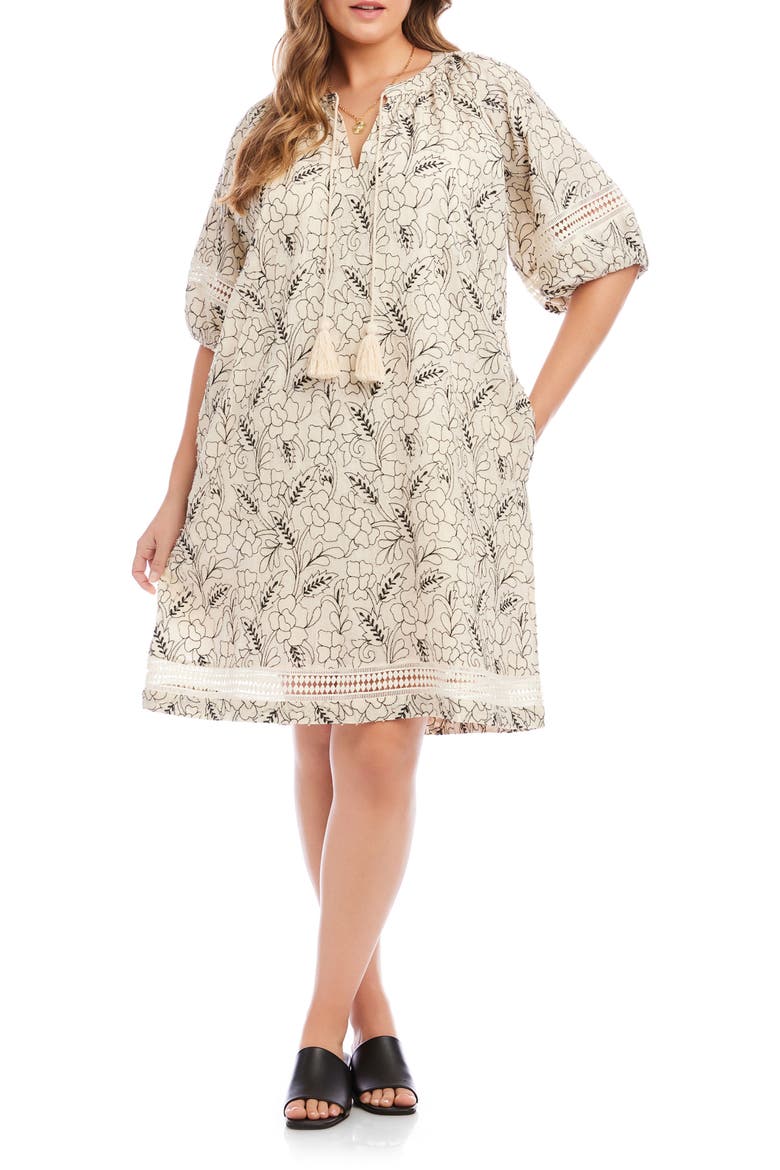 Floral Embroidered Tassel Cotton Dress, Main, color, CREAM