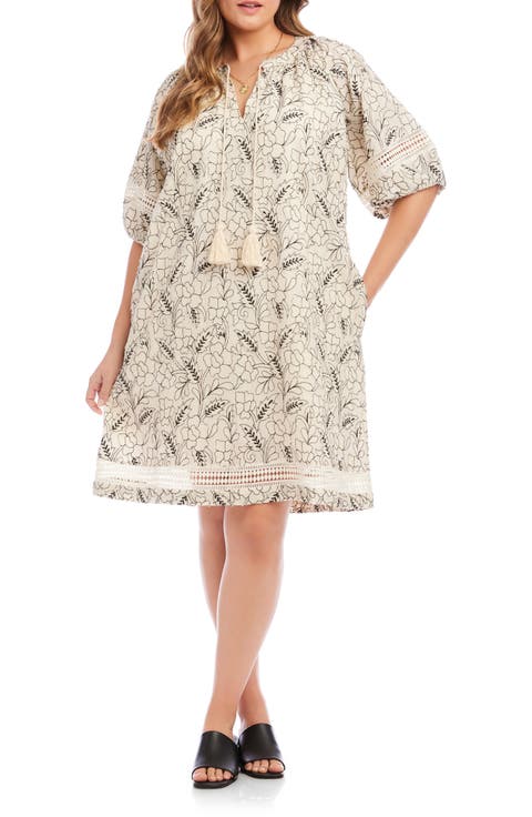 Floral Embroidered Tassel Cotton Dress (Plus)