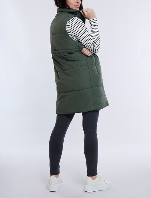 Motherhood Maternity Woven Full-zip Sleeveless Quilted Puffer Vest In Olive
