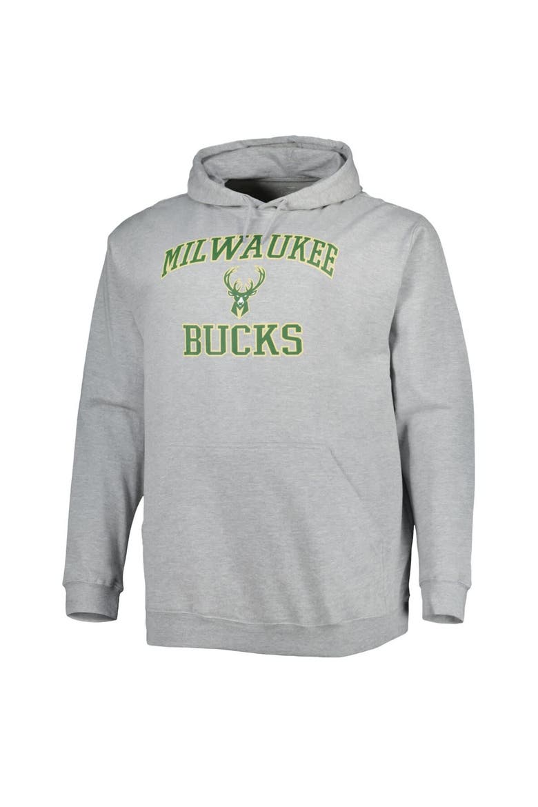 Men's Heathered Gray Milwaukee Bucks Big & Tall Heart & Soul Pullover Hoodie, Alternate, color, Heather Gray