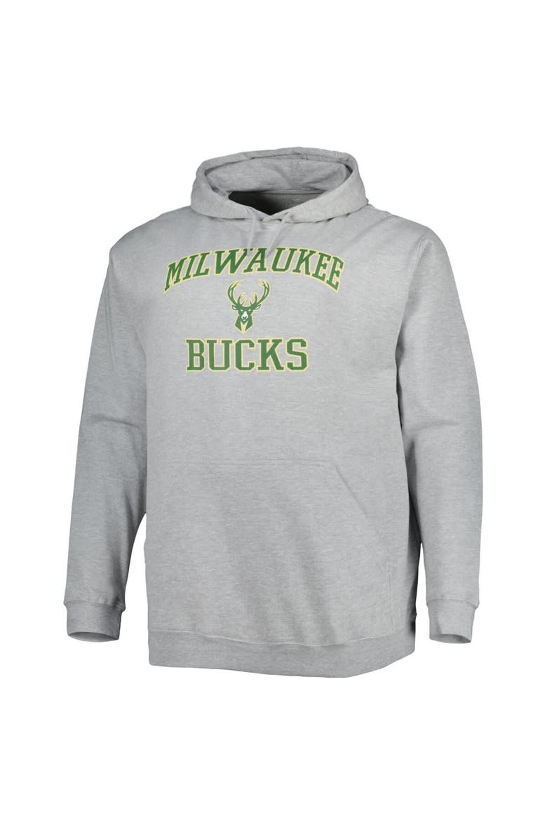PROFILE Men's Heathered Gray Milwaukee Bucks Big & Tall Heart & Soul Pullover Hoodie, Alternate, color, Heather Gray