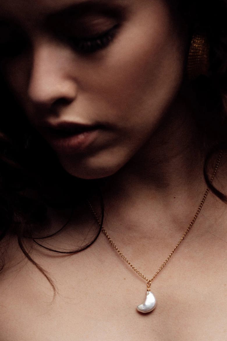 Moon Pearl Necklace Gold Plated, Alternate, color, Pearl
