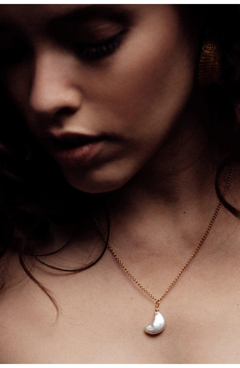 Freya Rose Moon Pearl Necklace Gold Plated, Alternate, color, Pearl