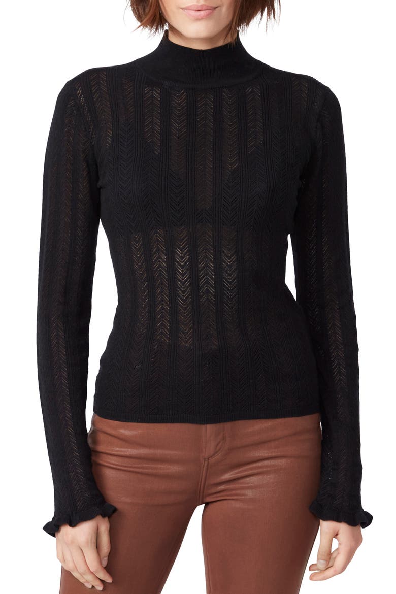 Lysette Pointelle Mock Neck Cotton Blend Sweater, Main, color, BLACK