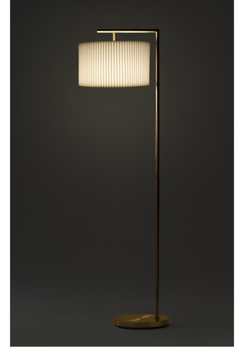 Montage Modern 60" LED Smart Home Compatible Floor Lamp with Pleated Lamp Shade, Bulb Included, Alternate, color, Antique Brass