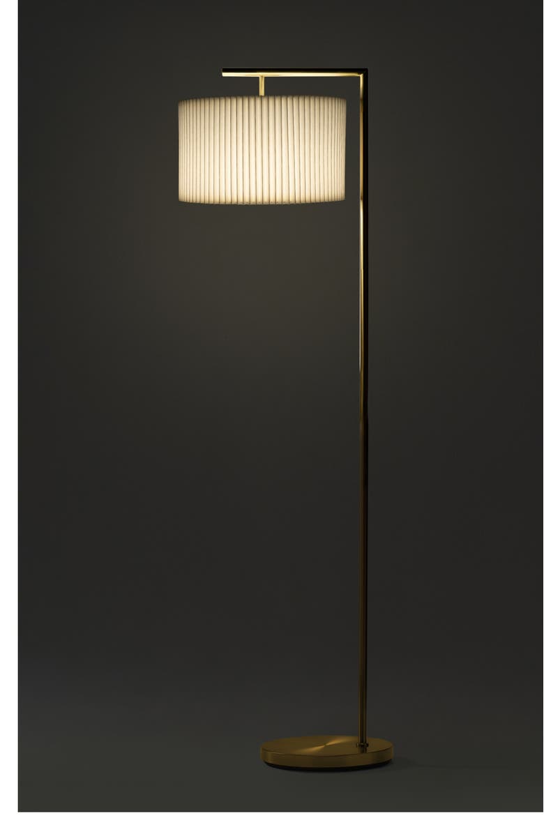 Brightech Montage Modern 60" LED Smart Home Compatible Floor Lamp with Pleated Lamp Shade, Bulb Included, Alternate, color, Antique Brass