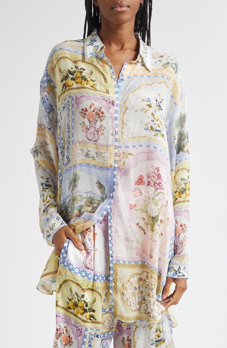 Camilla Botanical Ballads Long Sleeve Silk Tunic, Main, color, Botanical Ballads