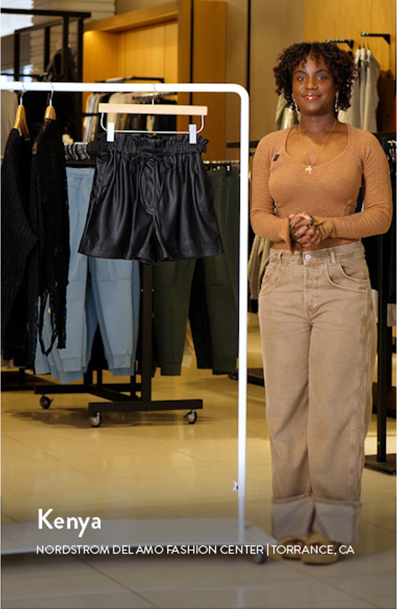 Paperbag Waist Drawstring Faux Leather Shorts, sales video thumbnail