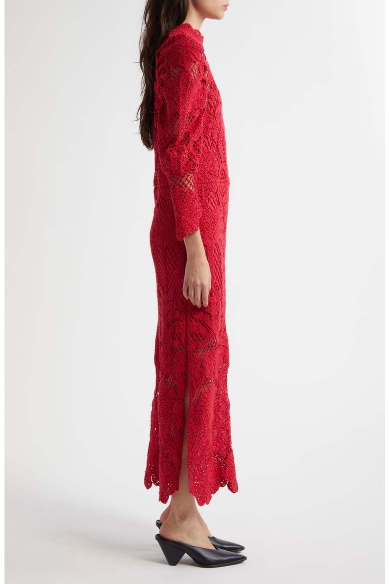 Long Sleeve Lace Knit Midi Dress, Alternate, color, RED