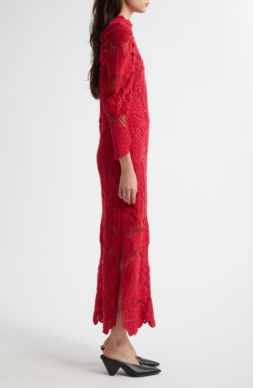 Farm Rio Long Sleeve Lace Knit Midi Dress In Red