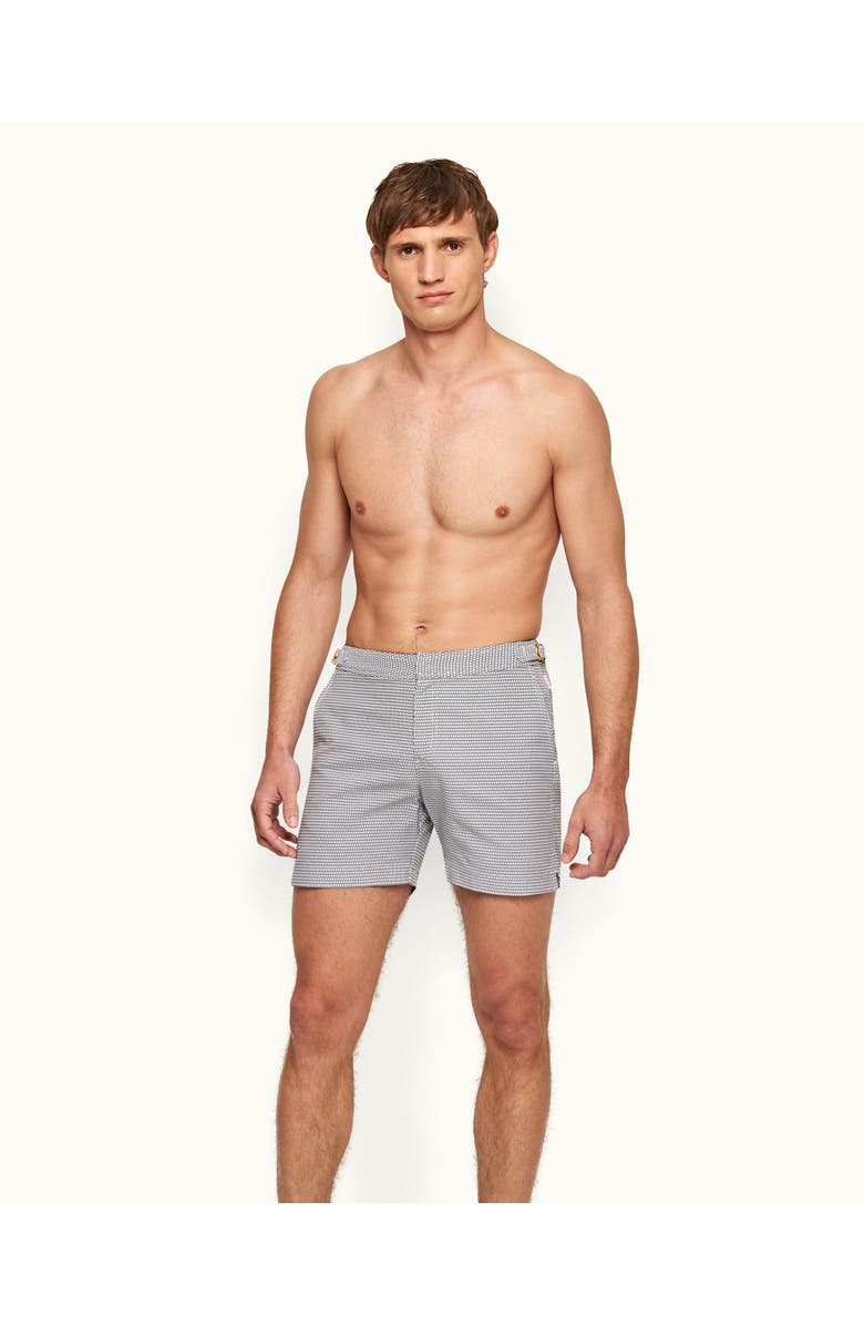Orlebar Brown Bulldog X Jacquard Mid-Length Swim Shorts, Main, color, Navy/Cloud