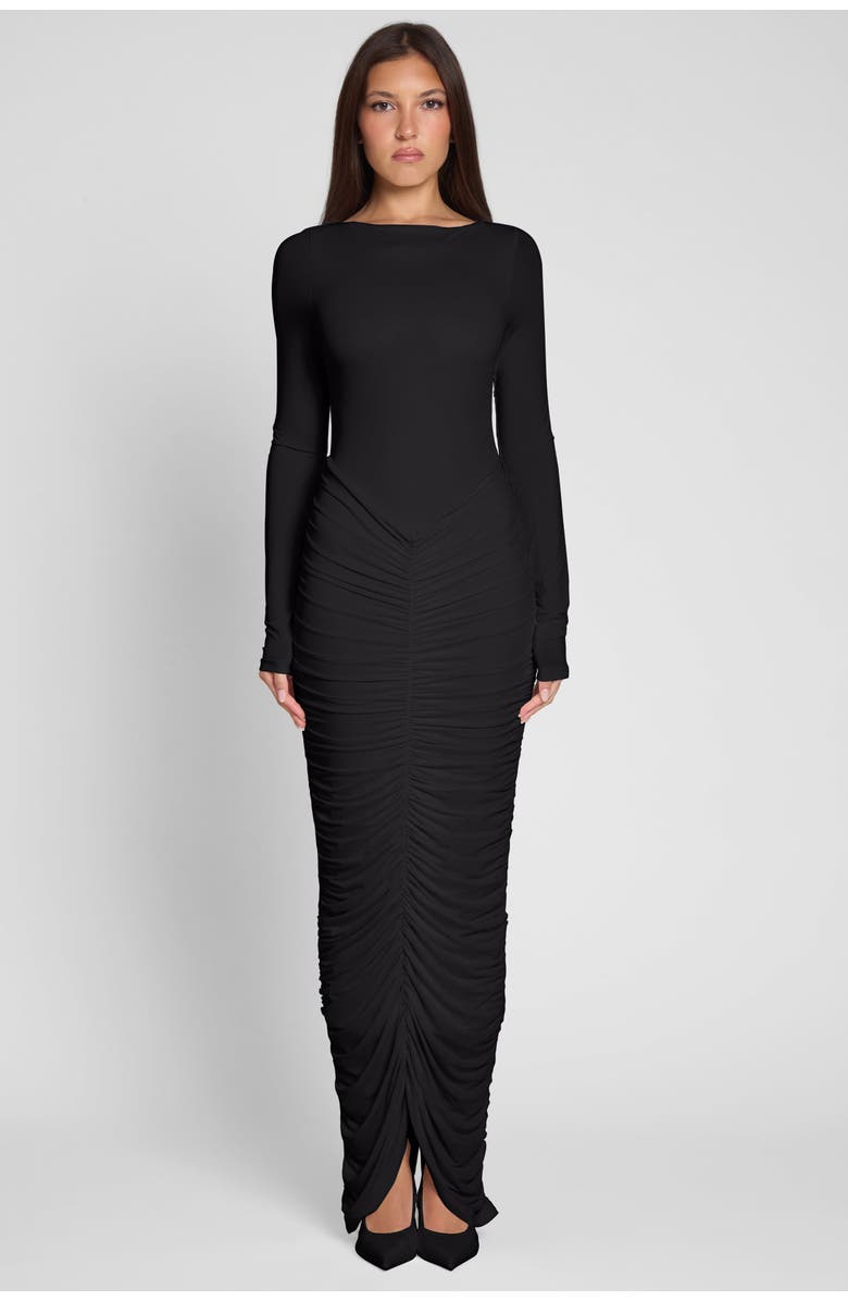 LEAU Rhea Ruche Maxi Dress, Main, color, Black