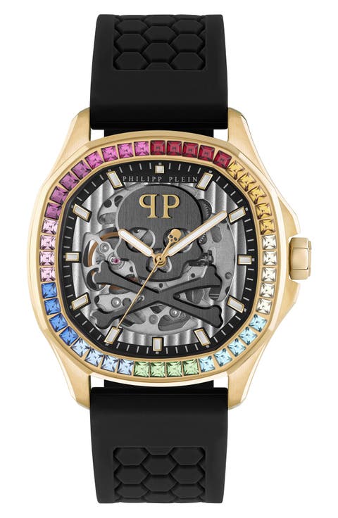 Skeleton Spectre Silicone Strap Watch, 42mm