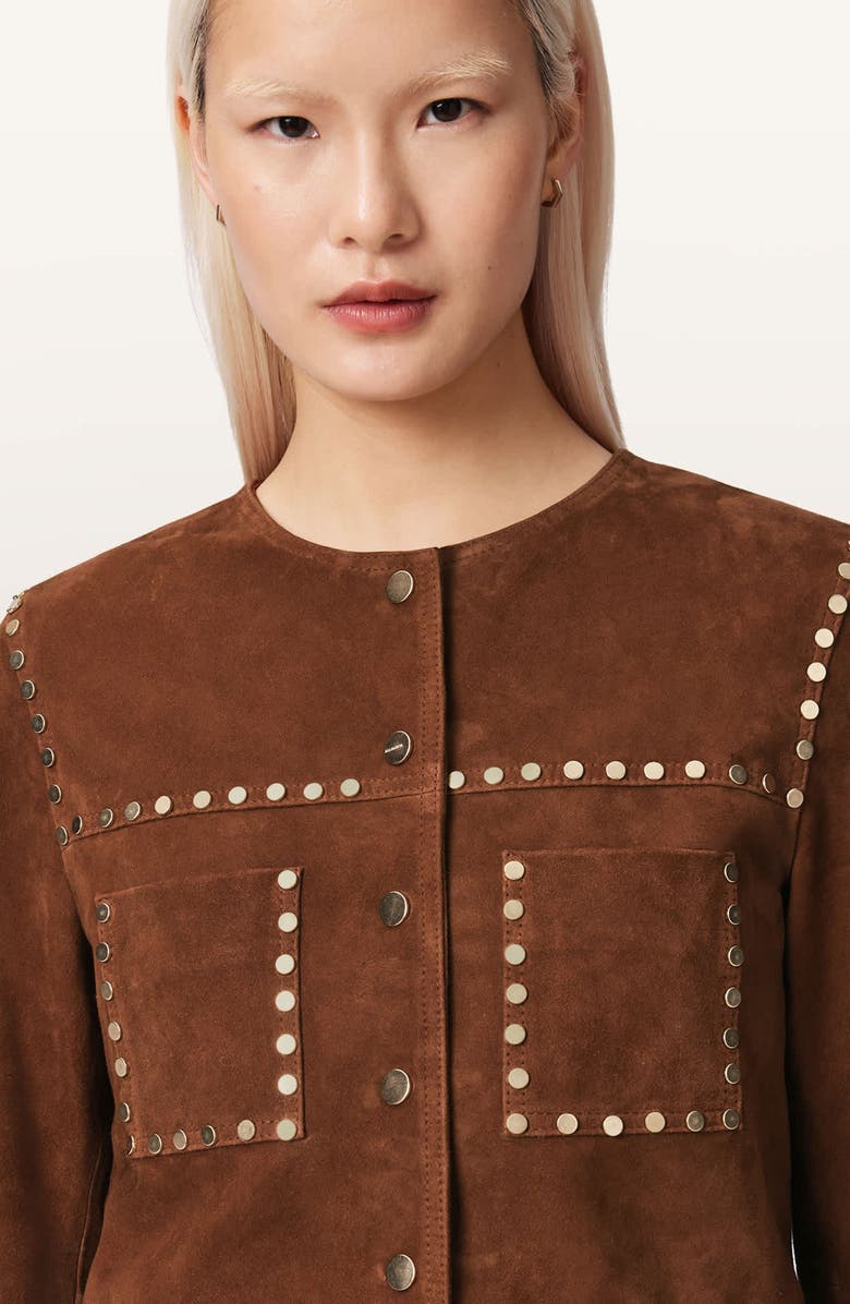 AllSaints Alice Fringe Suede Western Jacket, Alternate, color, Cognac Brown