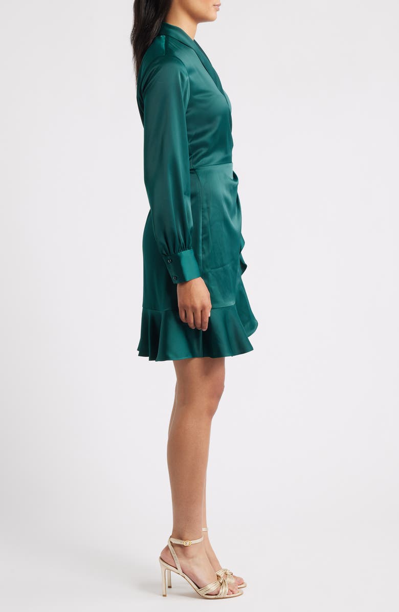 Anne Klein Long Sleeve Ruffle Hem Faux Wrap Minidress, Alternate, color, Pine Forest