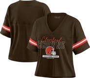 WEAR by Erin Andrews Women's WEAR by Erin Andrews Brown Cleveland Browns Color Block Boxy Modest Crop V-Neck T-Shirt