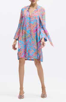 Robert Graham Brenna Tie Neck Long Sleeve Shift Dress