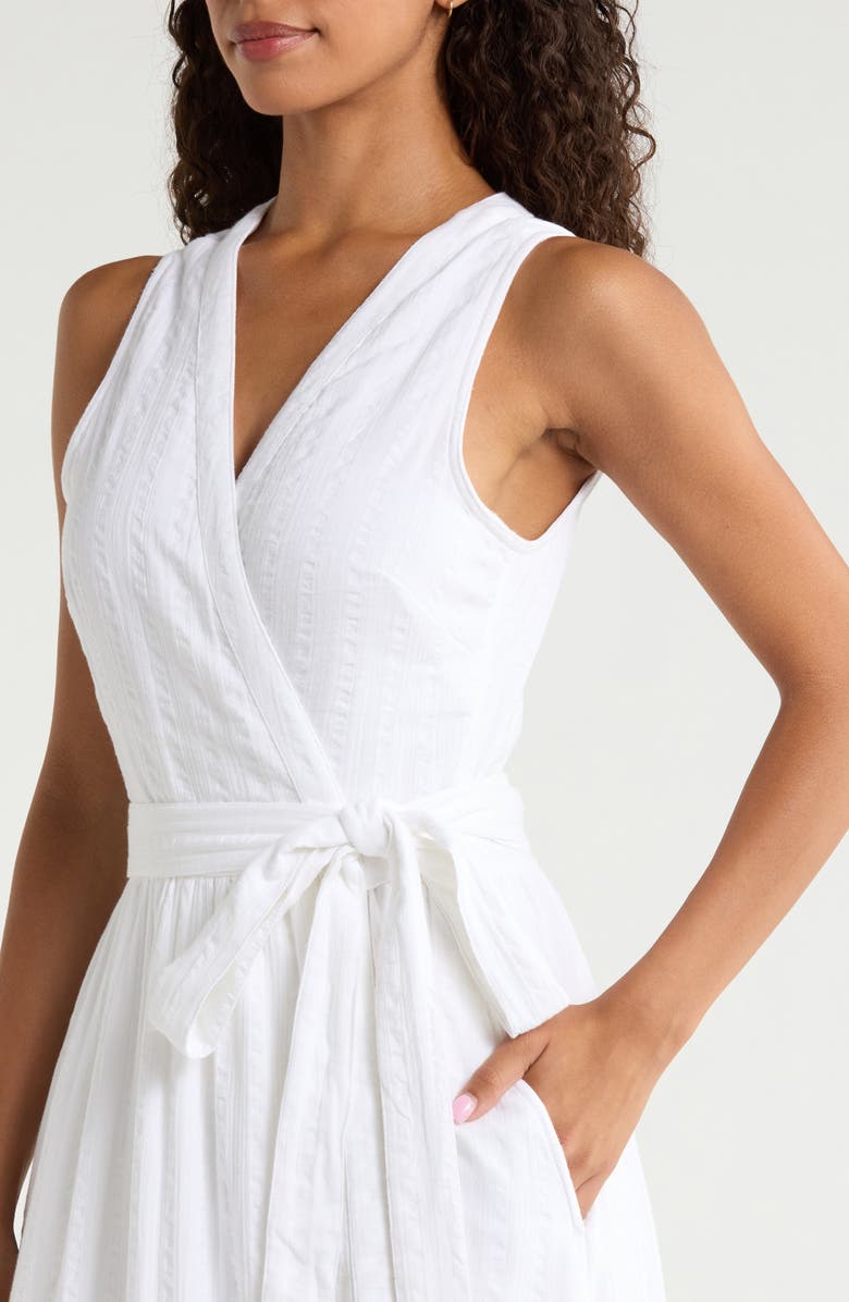 Faherty Dune Cotton Gauze Sleeveless Wrap Dress, Alternate, color, White