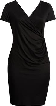 24seven Comfort Apparel V-Neck Stretch Faux Wrap Dress